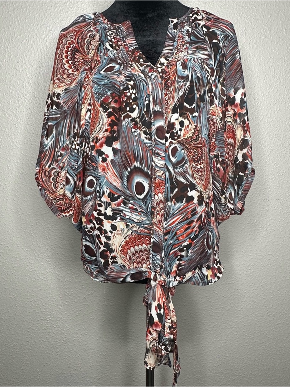 i jeans by Buffalo Multi-Color Printed Tie-Front Blouse Sz MP